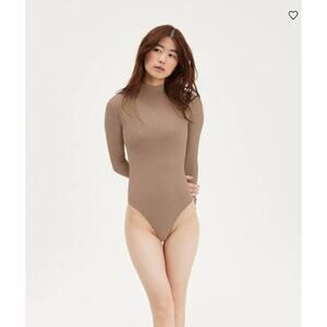 Girlfriend Collective Vivien Mock Neck Bodysuit Long Sleeve Taupe Fog Heather S